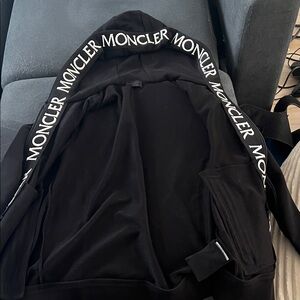 Moncler Black Hoodie with White Logo Trim